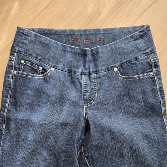 Women's 10 Jag Jeans Mid-Dark Wash silver stitching High Rise Straight Leg EUC - Picture 2 of 10